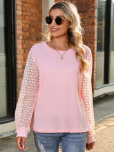 Full Size Round Neck Lace Long Sleeve T-Shirt Plus Size OutfitFlow